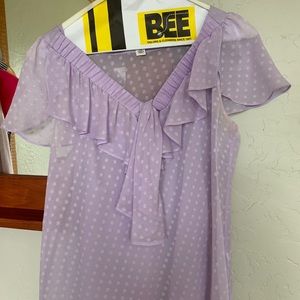 Light purple BR silk flutter sleeve blouse
